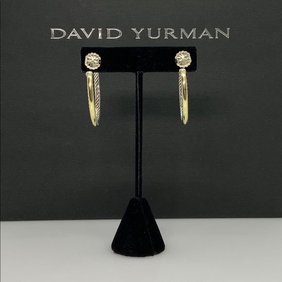 David Yurman 925 & 18k Gold Large Hoop Earrings - Picture 5 of 12